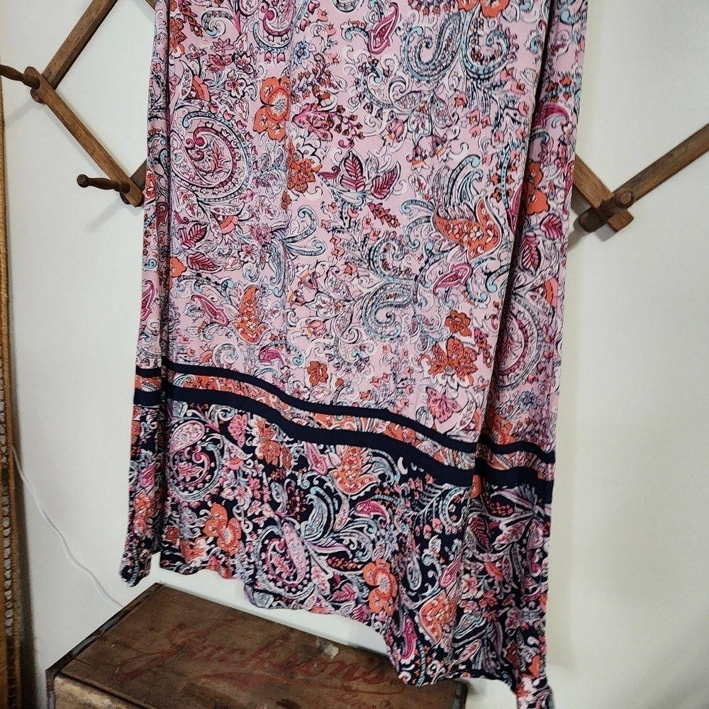 J Jill Boho Dress Full Length Maxi Short Sleeve Floral Rayon Paisley Size Med. - Picture 3 of 15